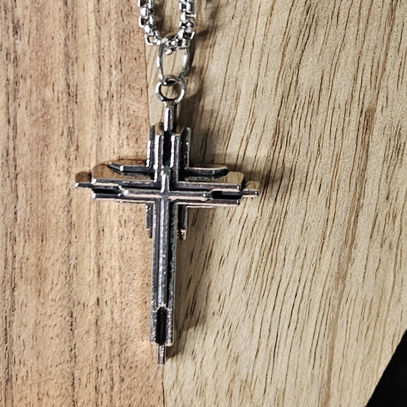 Silver Beveled Tier Cross Pendant - Picture 3 of 8